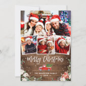 4フォトコラージュクリスマストラック素朴ウッドフローラ シーズンカード (正面)