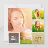 4フォトコラージュグリッタースクウェア卒業パーティー 招待状 (正面)