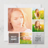 4フォトコラージュグリッタースクウェア卒業パーティー 招待状 (正面)