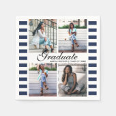 4フォトコラージュストライプの卒業式パーティー スタンダードカクテルナプキン (正面)