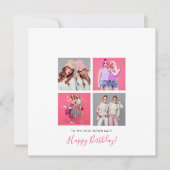 4フォトコラージュハッピーバースデー姉妹名ピンク カード (正面)