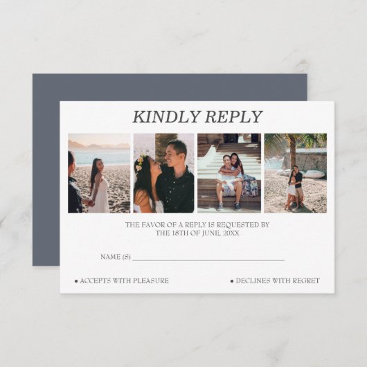 4フォトコラージュパーソナライズされたウェディングRSVPカード 出欠カード (正面/裏面)