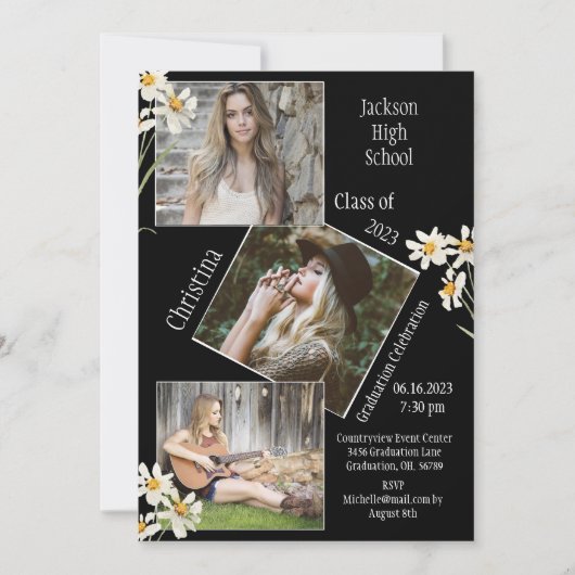4フォトコラージュパーソナライズされたデイジー卒業 案内状 (正面)