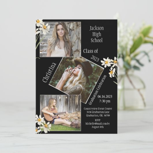 4フォトコラージュパーソナライズされたデイジー卒業 案内状 (スタンド正面)