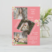 4フォトコラージュパーソナライズされたピンク卒業 案内状 (スタンド正面)
