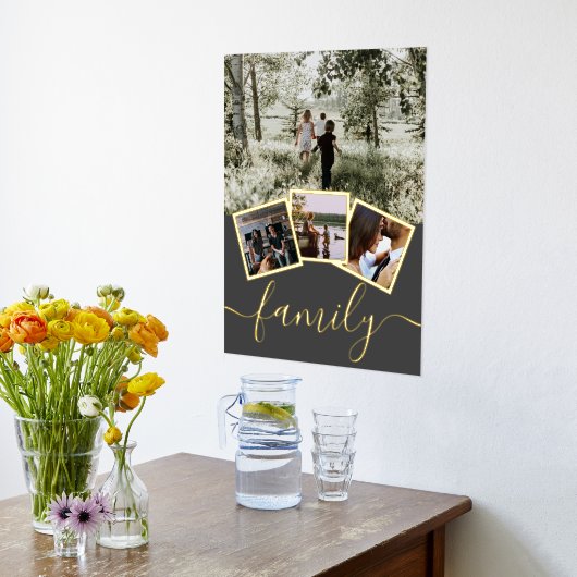 4フォトコラージュパーソナライズされたファミリータイポグラフィ 箔ポスター (レイダウン (キッチン))