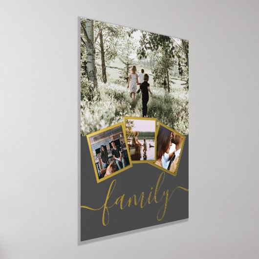 4フォトコラージュパーソナライズされたファミリータイポグラフィ 箔ポスター (レイダウン)