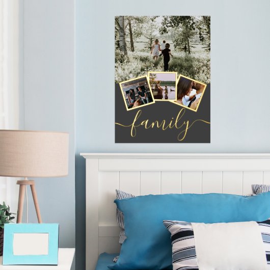 4フォトコラージュパーソナライズされたファミリータイポグラフィ 箔ポスター (インサイチュ (寝室))