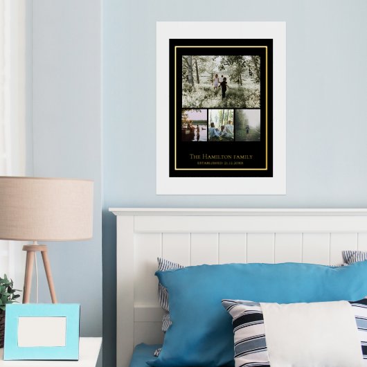 4フォトコラージュパーソナライズされたファミリー 箔ポスター (インサイチュ (寝室))