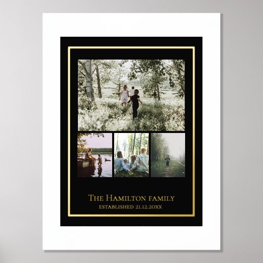 4フォトコラージュパーソナライズされたファミリー 箔ポスター (正面)