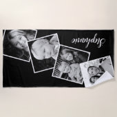 4フォトコラージュパーソナライズされたフィルムストリップブラック ビーチタオル (正面)