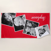 4フォトコラージュパーソナライズされたフィルムストリップレッド ビーチタオル (正面)