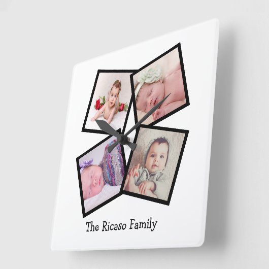 4フォトコラージュパーソナライズされた スクエア壁時計 (傾斜)