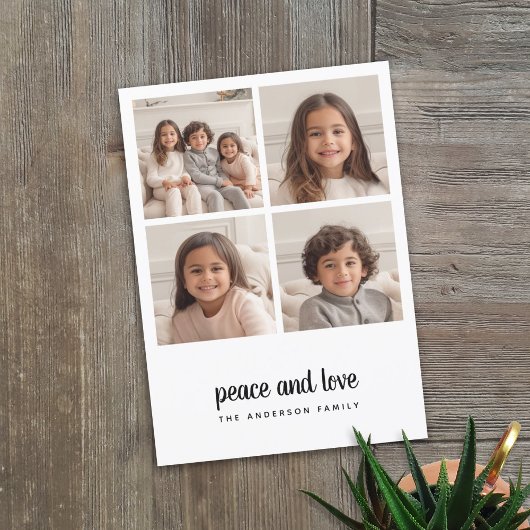 4フォトコラージュミニマルクリスマスブラック平和の愛 シーズンカード