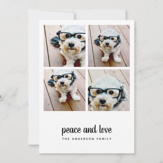 4フォトコラージュミニマルクリスマスブラック平和の愛 シーズンカード (正面)