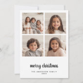 4フォトコラージュミニマルメリークリスマスブラック シーズンカード (正面)