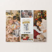 4フォトコラージュメリークリスマスギフト名前をカスタムする ジグソーパズル (横)