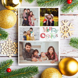 4フォトコラージュメリークリスマスタイポグラフィ シーズンカード