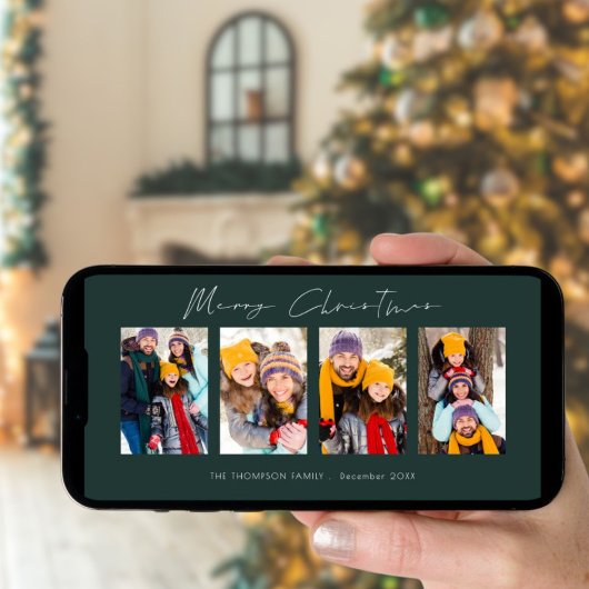 4フォトコラージュモダングリーンクリスマス シーズンカード