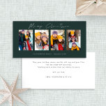 4フォトコラージュモダングリーンクリスマス シーズンカード<br><div class="desc">4写真ホワイトスクリプトダークグリーンメリークリスマス。デジタルおよび印刷で利用可能。そしてモダンミニマルな人で、メリースタイリッシュ・クリスマスの台本を用意した。サンプル写真を独自のおもしろい写真に置き換え、必要に応じて各側の残りの単語をカスタマイズする。</div>