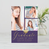 4フォトコラージュモダンスクリプトパープル卒業 案内状 (スタンド正面)