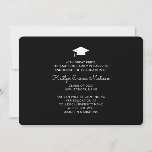 4フォトコラージュモダンスクリプトブラック&ホワイトグラード 案内状 (裏面)