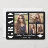 4フォトコラージュモダンスクリプトブラック&ホワイトグラード 案内状 (正面)