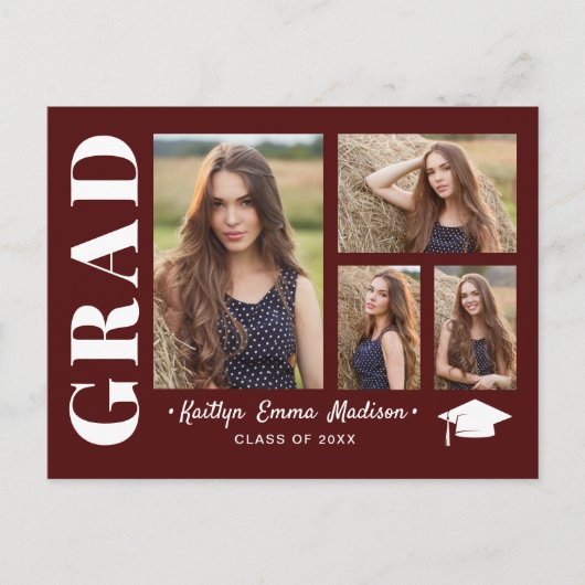 4フォトコラージュモダンスクリプトレッドGrad ポストカード (正面)