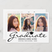 4フォトコラージュモダンブラックスクリプト卒業 案内状 (正面/裏面)