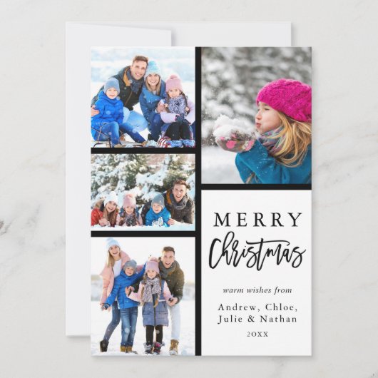 4フォトコラージュモダンメリークリスマス シーズンカード (正面)