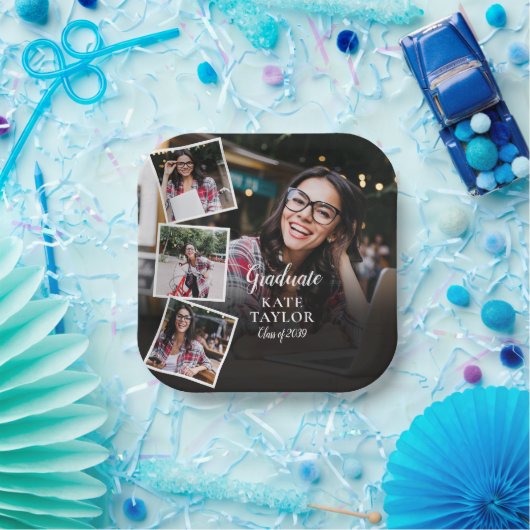 4フォトコラージュモダン卒業式パーティー ペーパープレート (パーティー)