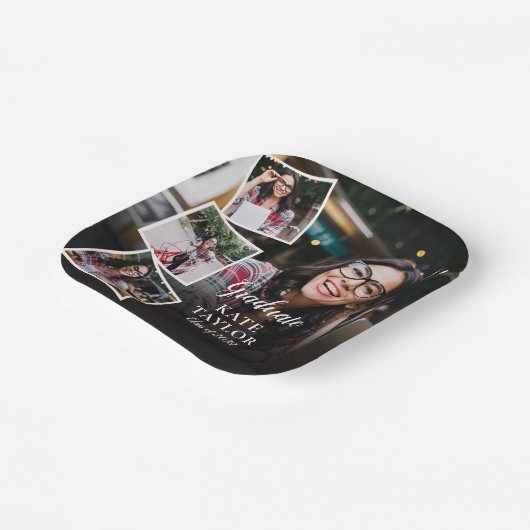 4フォトコラージュモダン卒業式パーティー ペーパープレート (傾斜あり)