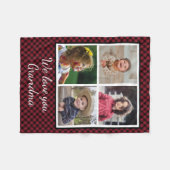 4フォトコラージュレッドバッファロープレイドおばあちゃん フリースブランケット (正面(横))