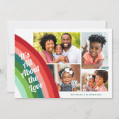 4フォトコラージュレトロレインボークリスマスラブ シーズンカード (正面)