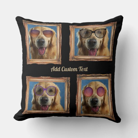 4フォトコラージュヴィンテージフレームドッグペットファミリー クッション (正面)