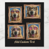 4フォトコラージュヴィンテージフレームドッグペットファミリー ワインラベル (シングルラベル)