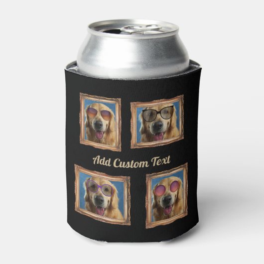 4フォトコラージュヴィンテージフレームドッグペットファミリー 缶クーラー (缶正面)
