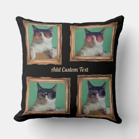 4フォトコラージュヴィンテージフレーム猫ペットファミリー クッション (正面)