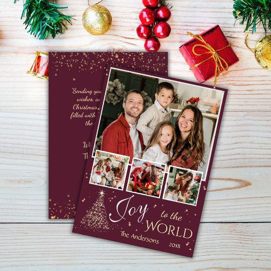 4フォトコラージュ世界への喜びクリスマスシンプルに シーズンカード