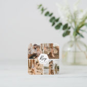 4フォトコラージュ写真結婚式RSVP QRコード エンクロージャーカード (スタンド正面)