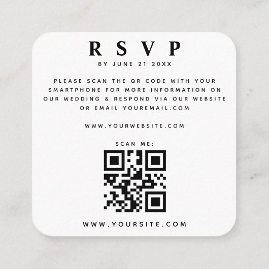 4フォトコラージュ写真結婚式RSVP QRコード エンクロージャーカード (裏面)