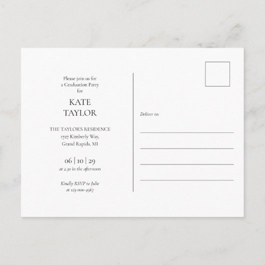 4フォトコラージュ卒業パーティー招待状ポストカ ポストカード (裏面)