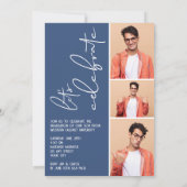 4フォトコラージュ卒業ブルー 招待状 (裏面)