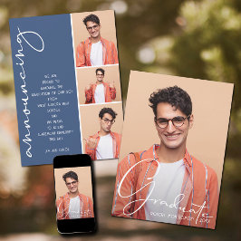 4フォトコラージュ卒業ブルー 案内状