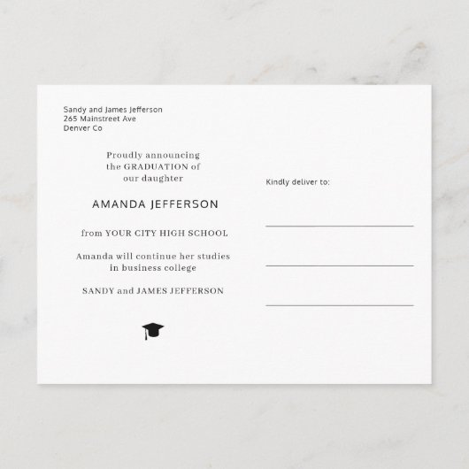 4フォトコラージュ卒業モダンスエレガントクリプトa 案内ポストカード (裏面)