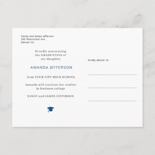 4フォトコラージュ卒業モダンスエレガントト 案内ポストカード (裏面)