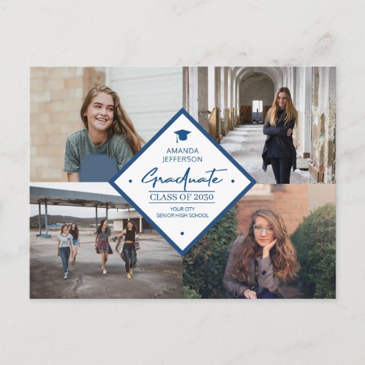 4フォトコラージュ卒業モダンスエレガントト 案内ポストカード (正面)