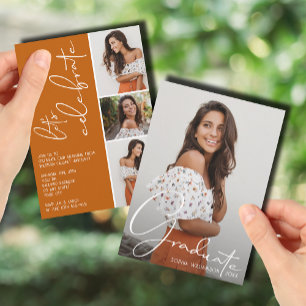 4フォトコラージュ卒業生焦げオレンジ 招待状