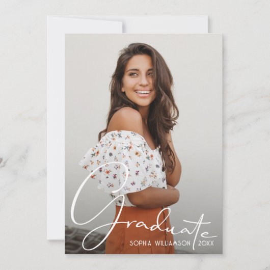 4フォトコラージュ卒業生焦げオレンジ 案内状 (正面)