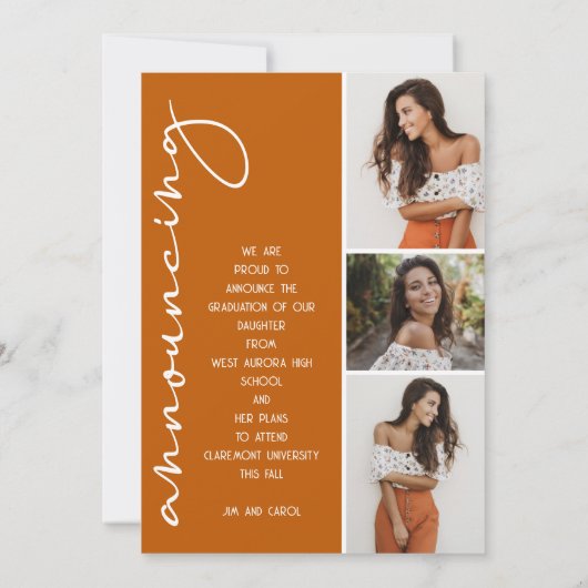 4フォトコラージュ卒業生焦げオレンジ 案内状 (裏面)